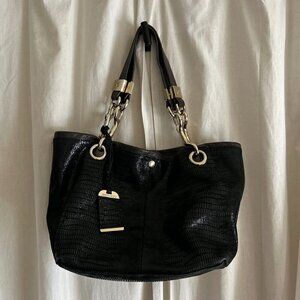JIMMY CHOO Shoulder Bag snake print black Leather bag medium double straps